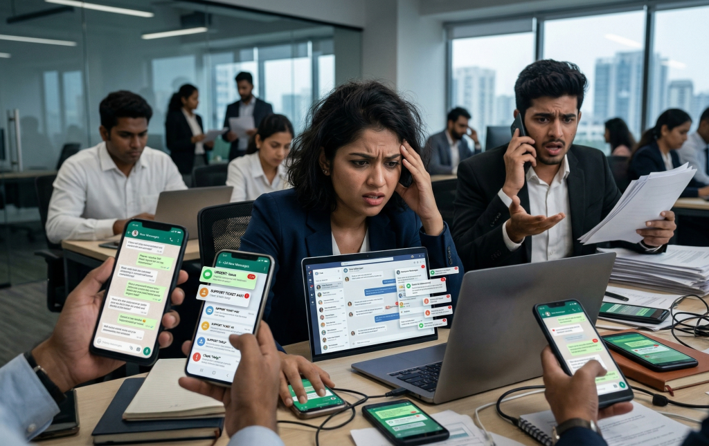 Common challenges in WhatsApp marketing for business including slow replies and missed inquiries